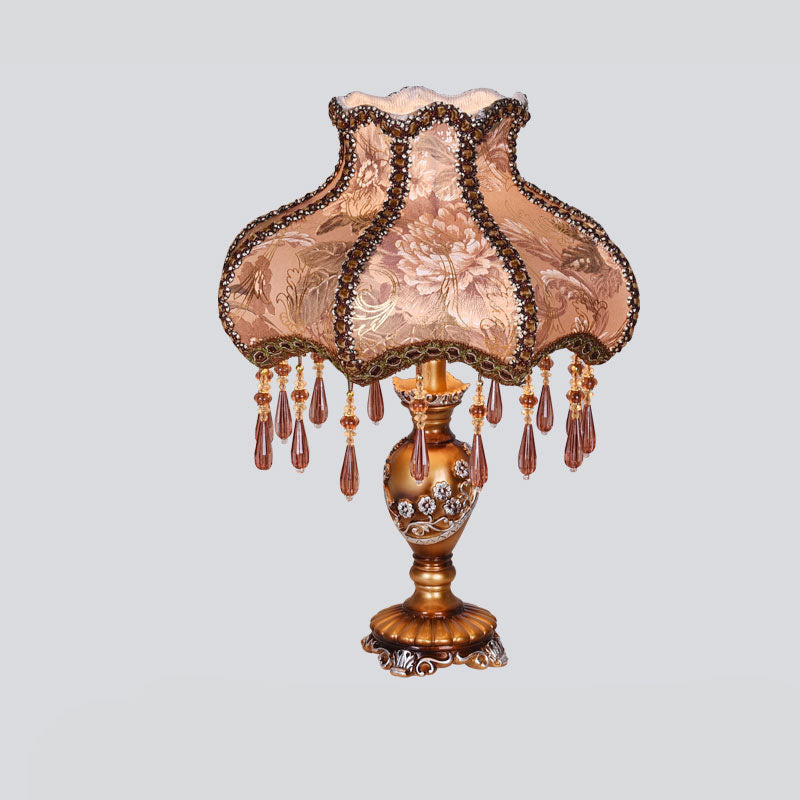 LaceLux Europäische Tischlampe | Stoff & Spitze | Elegante Harzfuß-Leuchte | Dekoration & Beleuchtung