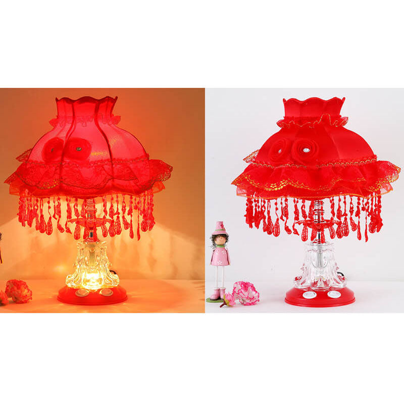 Elarion Glow Tischlampe | Europäisches Design | Stoffschirm & Glasfuß | Dimmbar | Romantische Beleuchtung