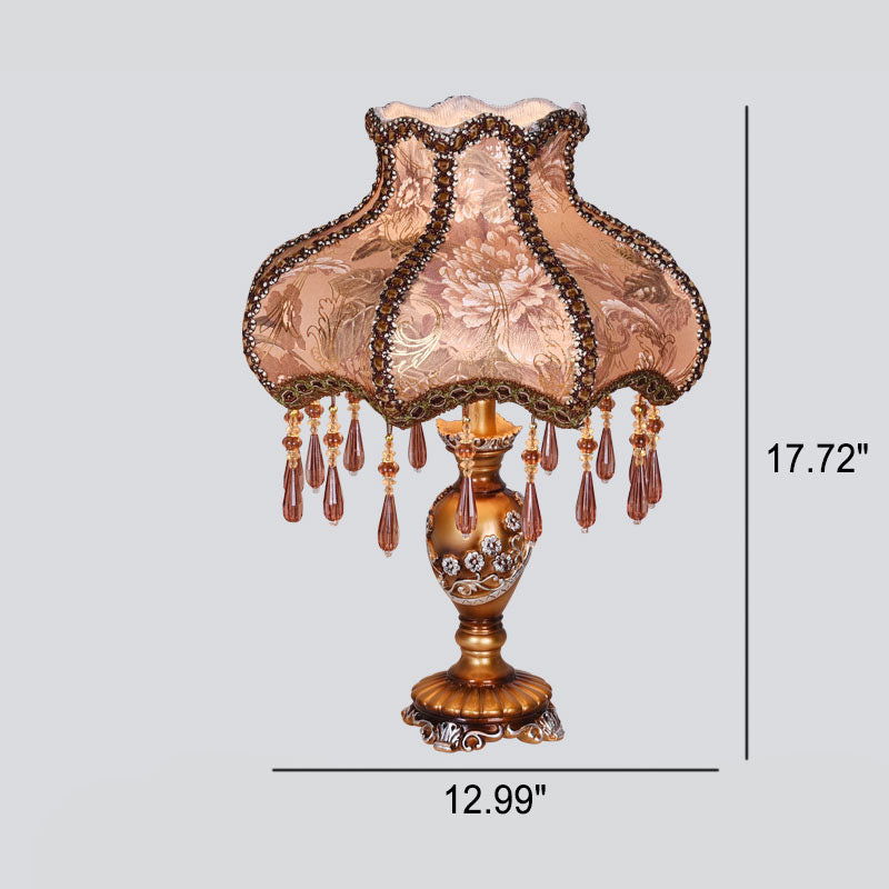 LaceLux Europäische Tischlampe | Stoff & Spitze | Elegante Harzfuß-Leuchte | Dekoration & Beleuchtung