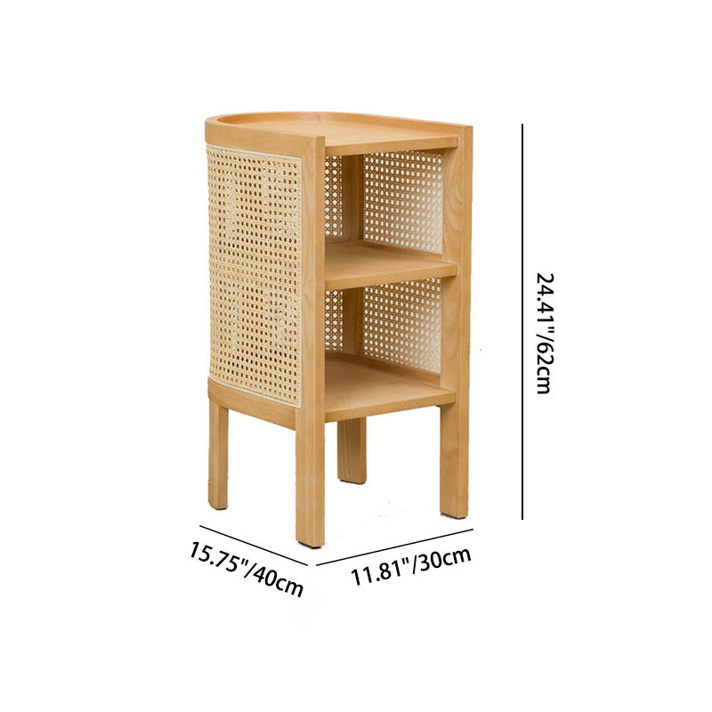 ZenovaSphere Halb-Oval Nachttisch | Holz & Rattan Design | 3 Ebenen | Stauraumwunder für Schlafzimmer