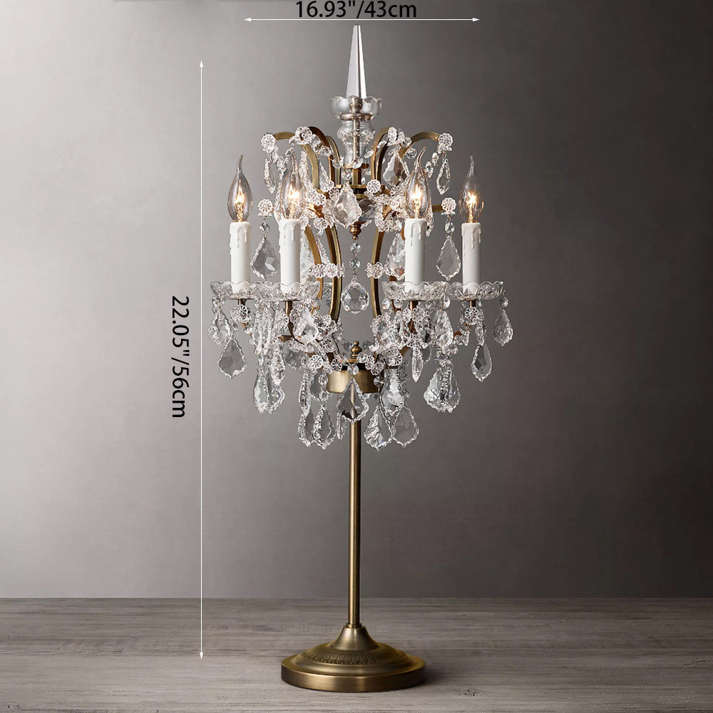 CrystalCrown Vintage Tischlampe mit Kandelaber-Design | Kristallverzierung | Eisenfuß | Deko für Schlafzimmer & Wohnzimmer