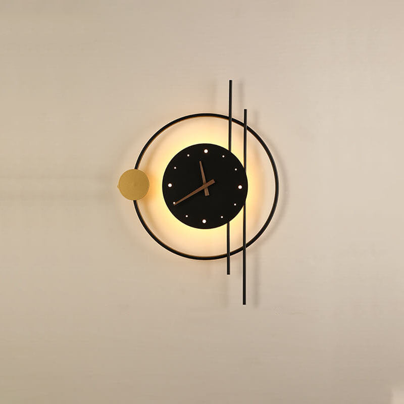 ChronoLume LED Wandleuchte | Modernes Nordic Design | Kreative Uhr & Licht Kombination | Wandlampe in Schwarz & Gold