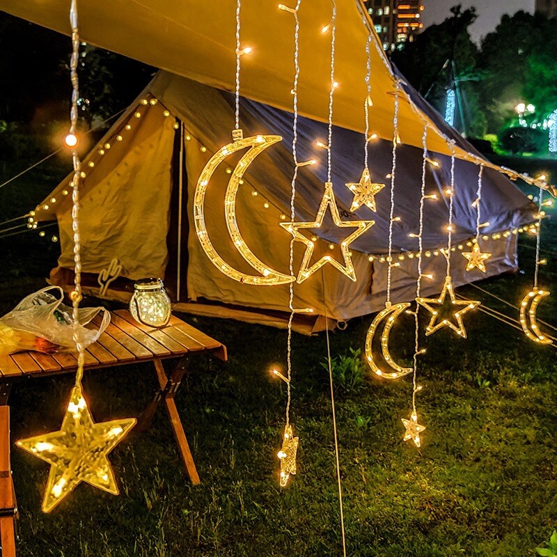 StarLuma SolarCurtain Lichterkette | LED Mond- & Sternendekor | Outdoor Weihnachtsbeleuchtung | Warmweiß oder Farbig