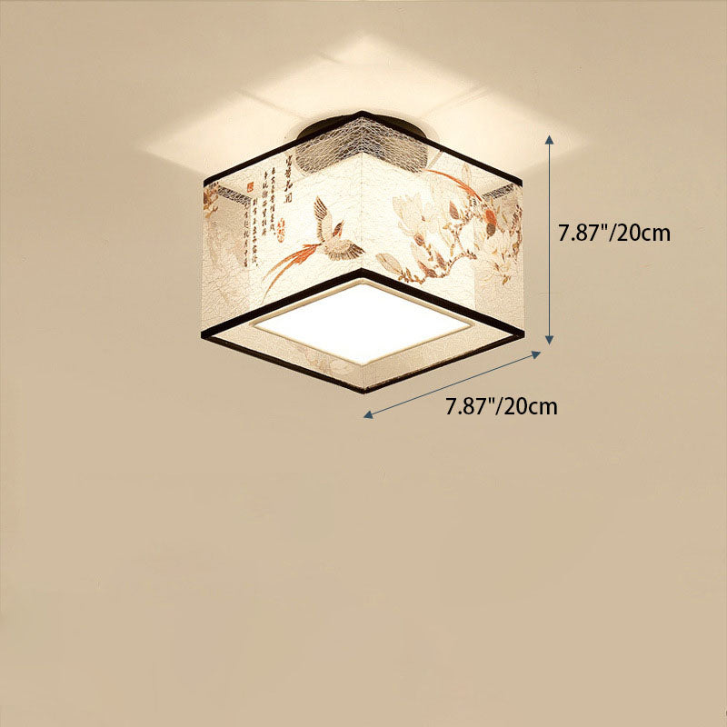 Zhenhua Deckenleuchte | Traditionelles Design | Quadratischer Stoffschirm | Semi-Flush-Montage | Beleuchtung für Flur