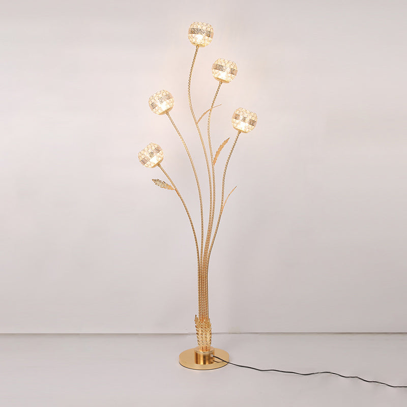 GlowLeaf Design Stehende Bodenleuchte | 5-Licht Lampe | Blatt- und Blumenmotiv | Wohnzimmer Luxusbeleuchtung