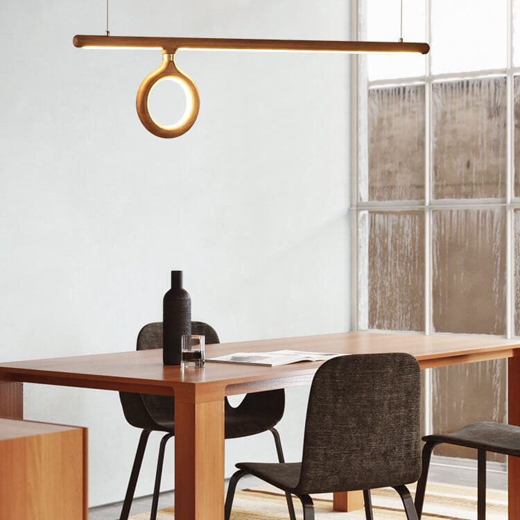 KuroLume LED Holzleuchter | Japanisches Design | Moderner Holzstreifen-Kronleuchter | Warmweiß & Kaltweiß