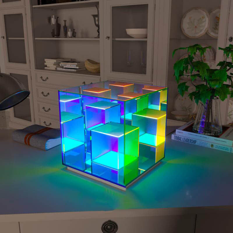 CubeLumin RGB LED Tischlampe | Modernes Design | Rubik’s Cube Optik | Farbwechsel | Deko-Licht