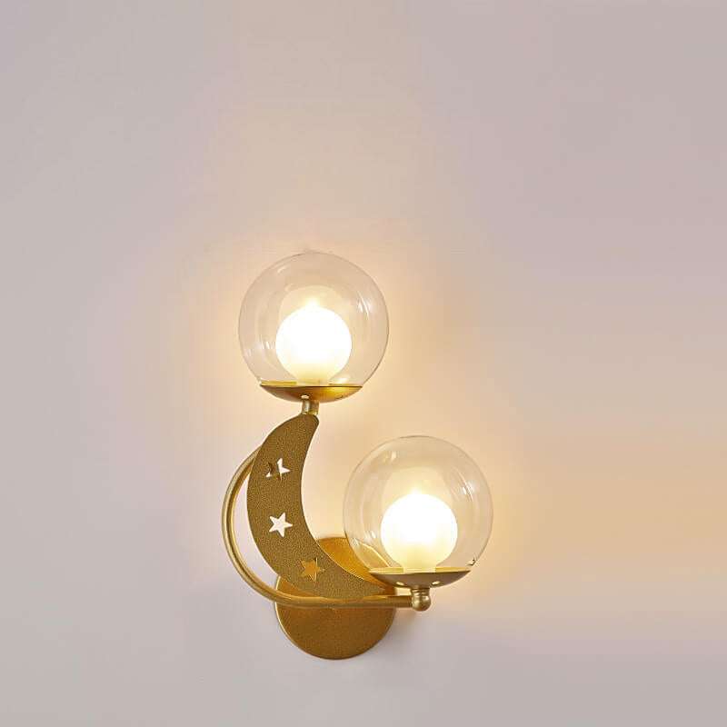 Asterovia DuoGlow Wandleuchte | Nordisches Design | Glas-Kugelschirme | 2-flammig | Mond- & Sternenmotiv