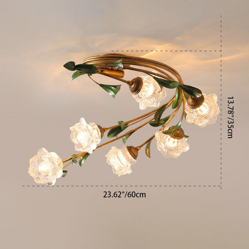 FleurLuxe Französisches Design Deckenleuchte | 6-Licht | Blumenmotiv | Für Wohnzimmer