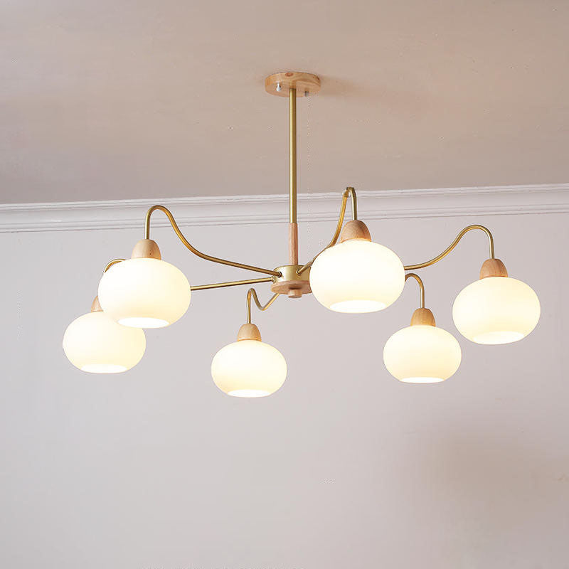 Gloriva Japanischer Kronleuchter | Glas & Holz | 3/6/8-flammig | Minimalistisches Design