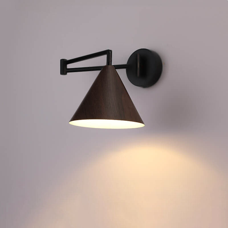 LumoNordic Minimalist Cone Swing Arm LED Wandlampe | Holzmaserung | Flexibler Schwenkarm | Stimmungslicht | Deko für Zuhause