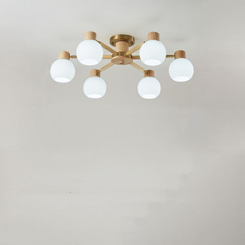 TranquiLight Wabi-Sabi Deckenleuchte | Minimalistisches Design | Holz & Glas | 3/6/8-Licht Lampe