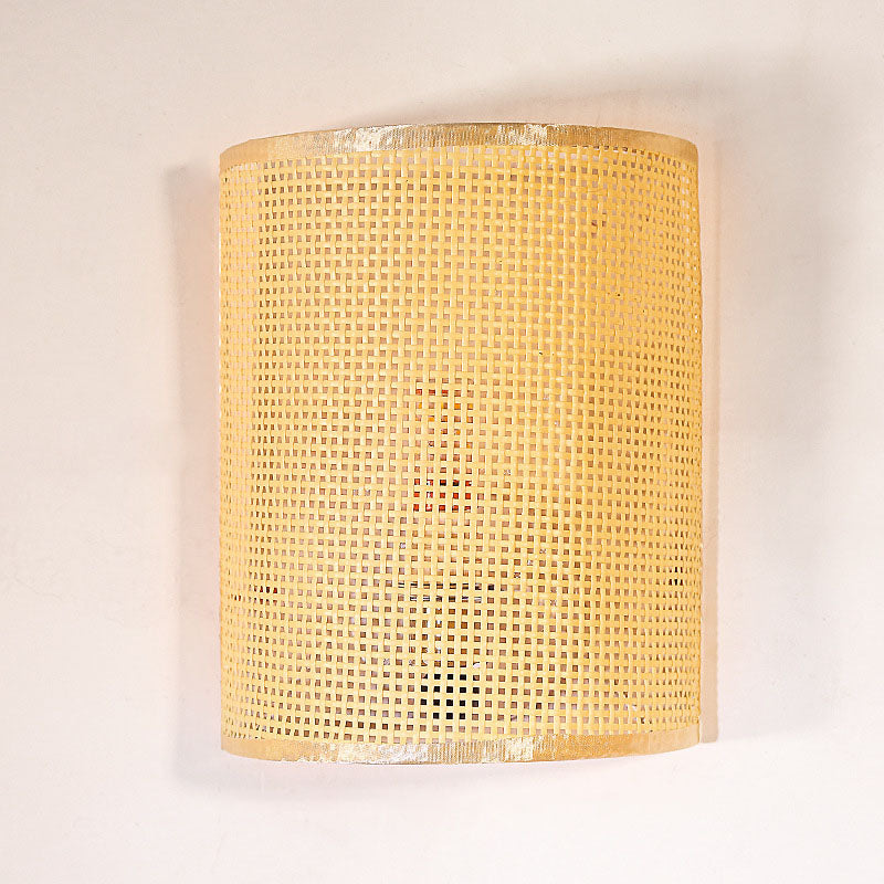 Rattanova Wandlampe | Traditionelles Japanisches Design | Halbzylinder | 1-flammig | Wohnzimmer-Beleuchtung