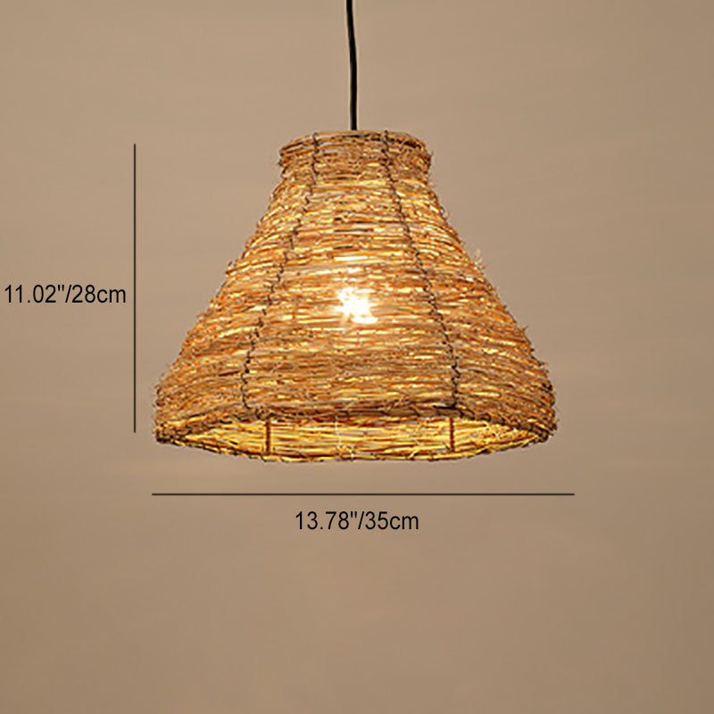 RattanDome Retro Pendelleuchte | Handgewebtes Rattan-Design | 1-Licht | Natürliche Wohnbeleuchtung