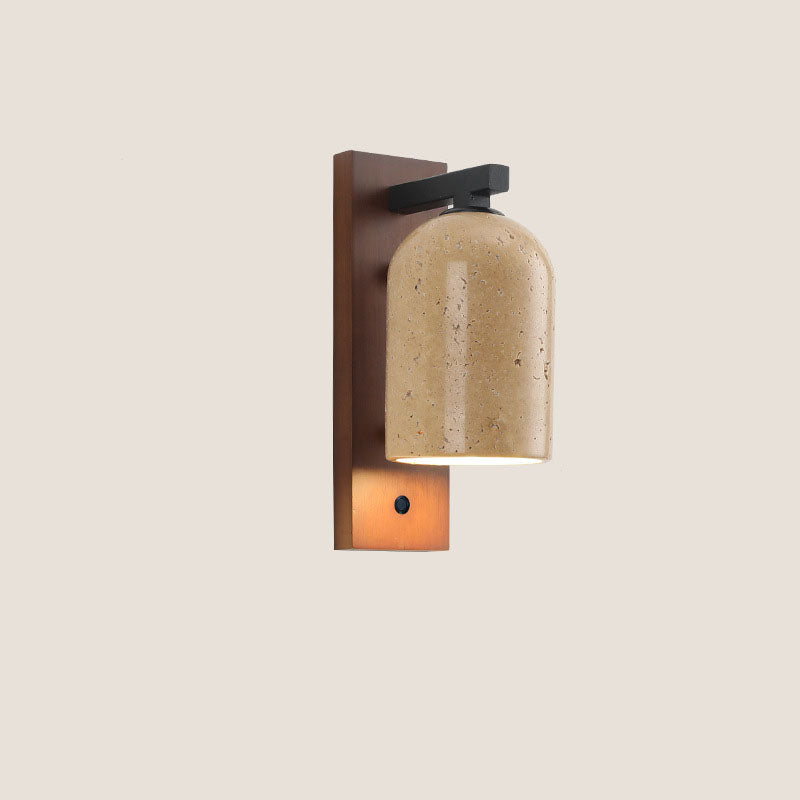 ZenLume Japanische Vintage Wandleuchte | Steinzylinder & Holzsockel | 1-Licht Wandlampe | Elegantes Design