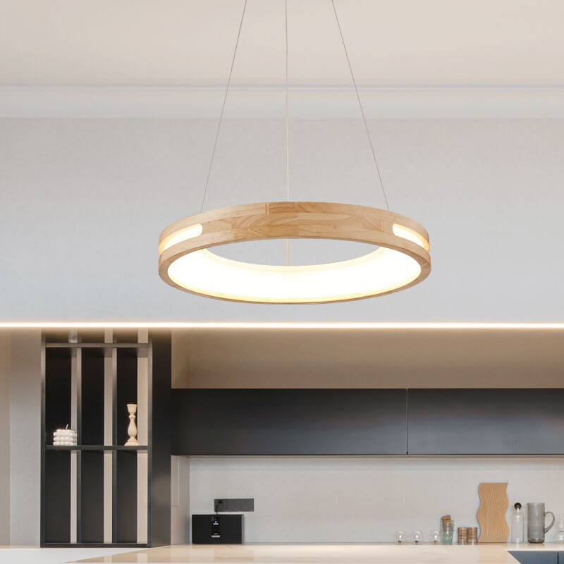 ZenCircle Japanischer LED Kronleuchter | Minimalistisches Design | Holzring | Dimmbar