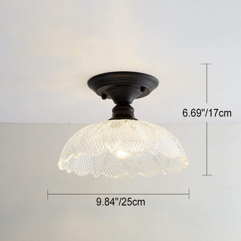 AuroraBloom Nordic Vintage LED-Deckenleuchte | Glasblumen-Design | Rund | Geometrisches Muster | Halbeinbau