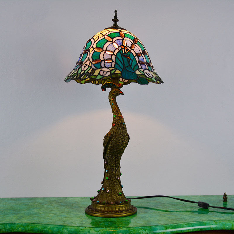 GemGlide Tiffany Tischlampe | Vintage Pfau Design | Glas & Harz | 1-flammig