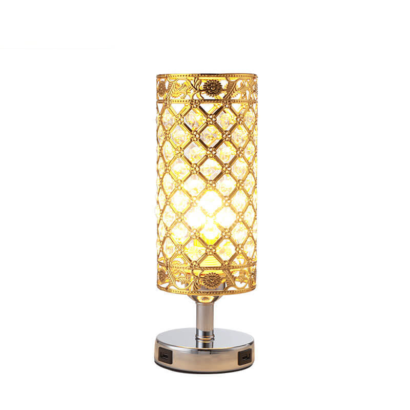 LustraTouch Tischlampe | Zylindrischer Metallschirm | USB-Ladefunktion & Touch-Schalter | Moderne 1-Licht LED Leuchte