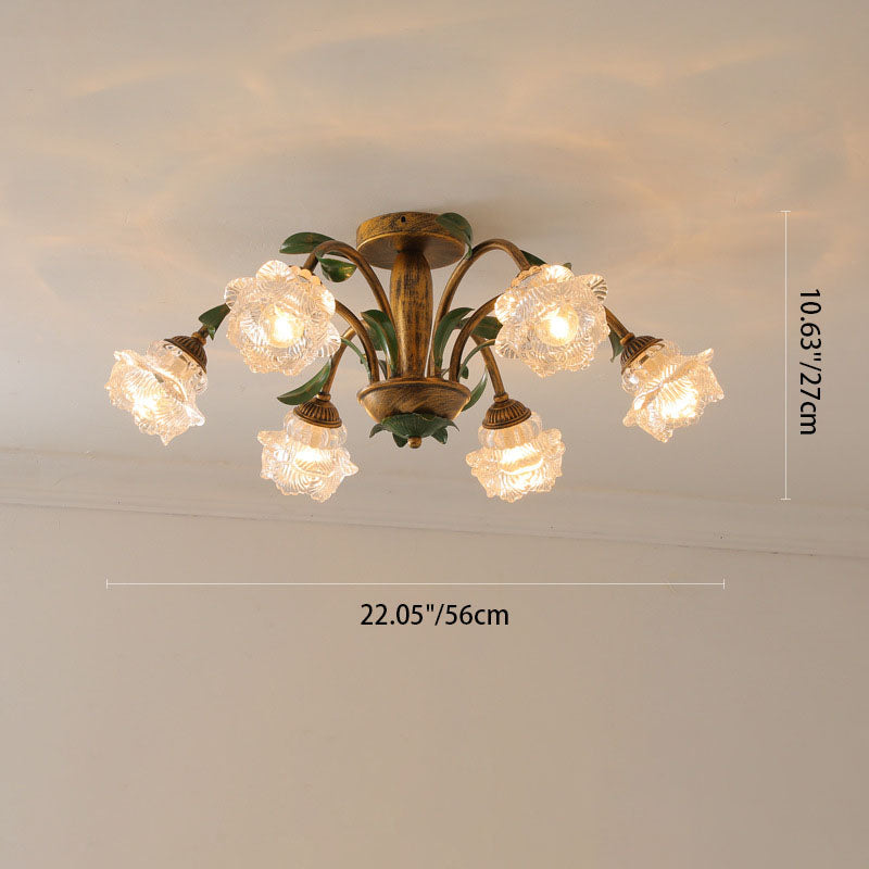 LuminBloss Rustikale Deckenleuchte | Blumen-Design aus Eisen & Glas | 6/8/10 Flammen | Für Wohnzimmer & Essbereich