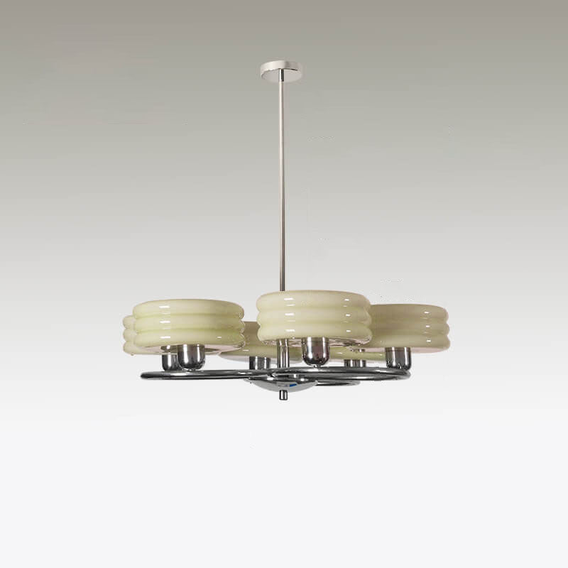 ChateauLume Vintage Kronleuchter | Französisches Design | Grünes & Cremefarbenes Glas | 6-flammige Hängeleuchte