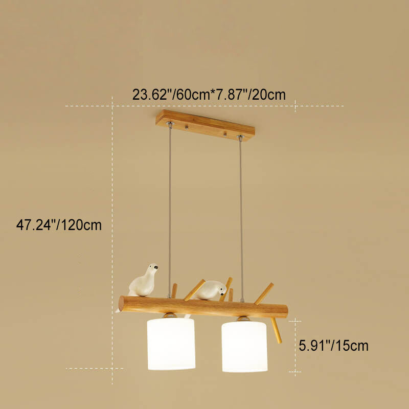 AviLume Nordic Kronleuchter | Minimalistisches Holzdesign | Zylinder mit Vogel-Dekor | 2-3 Licht Pendelleuchte