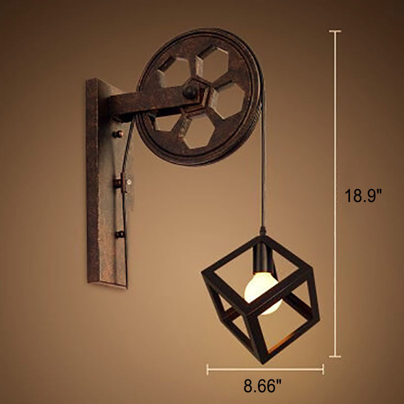 PulleyLux Vintage Industrielle Wandlampe | Mit Seilzug | 1-flammig | Retro Design