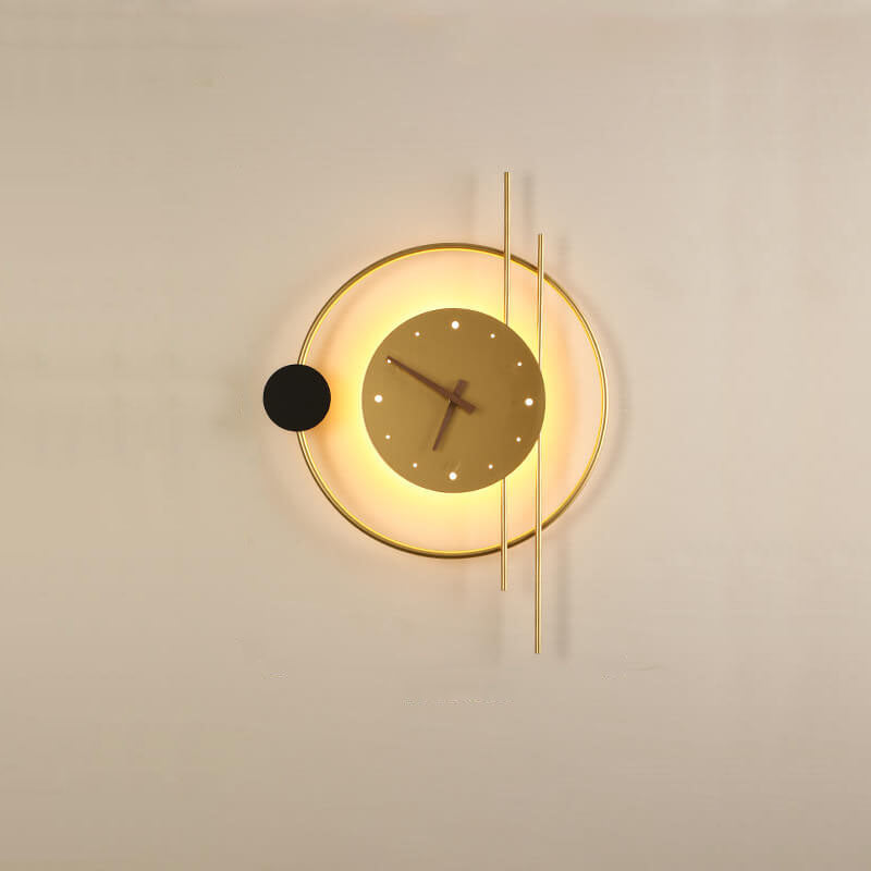 ChronoLume LED Wandleuchte | Modernes Nordic Design | Kreative Uhr & Licht Kombination | Wandlampe in Schwarz & Gold