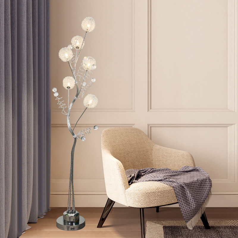 LumiBranch Aluminium Stehlampe | Kreatives Design | Rustikale Baumästhetik | 6-Licht Dekorlampe