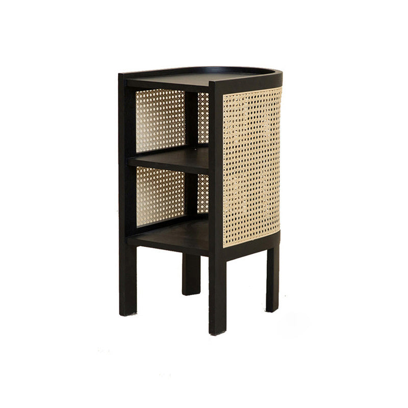 ZenovaSphere Halb-Oval Nachttisch | Holz & Rattan Design | 3 Ebenen | Stauraumwunder für Schlafzimmer