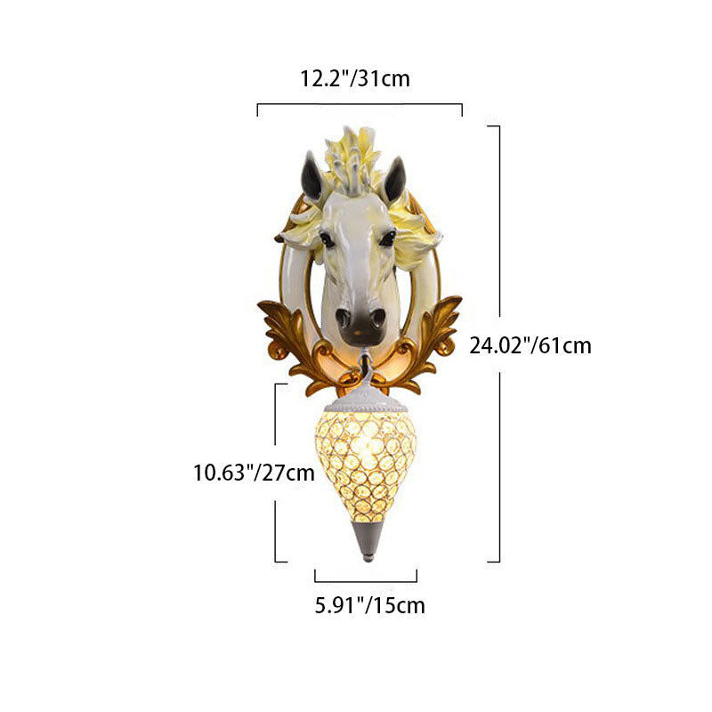 Equilux Wandlampe | Modernes Pferdekopf-Design | Kristallrunder Schirm | 1-flammig | Wohnzimmer-Beleuchtung