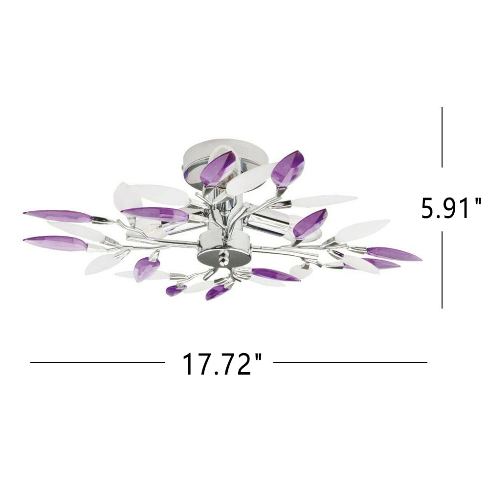 LustroLeaf Crystal Flush Light | Design in Blätter-Optik | 3-Licht-Deckenleuchte | Exklusive Eleganz für Zuhause