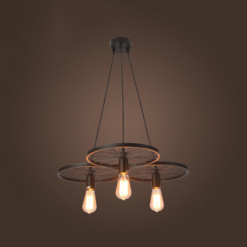 Rustiron Kronleuchter | Industrielles Design mit Eisenrädern | 1/3/6-flammig | Loft- und Wohnraum-Beleuchtung