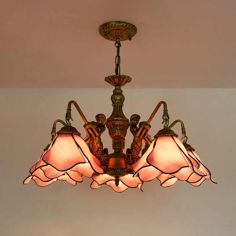 LuminoBloom Vintage Tiffany Kronleuchter | 3/5 Lichter | Glas & Eisen | Stilvolle Beleuchtung