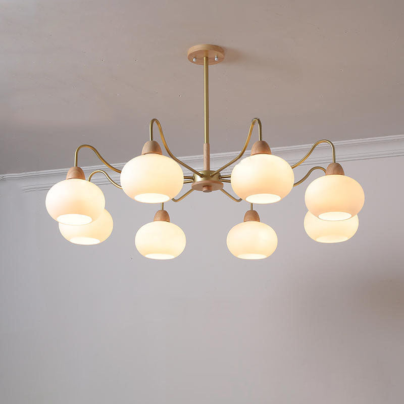 Gloriva Japanischer Kronleuchter | Glas & Holz | 3/6/8-flammig | Minimalistisches Design