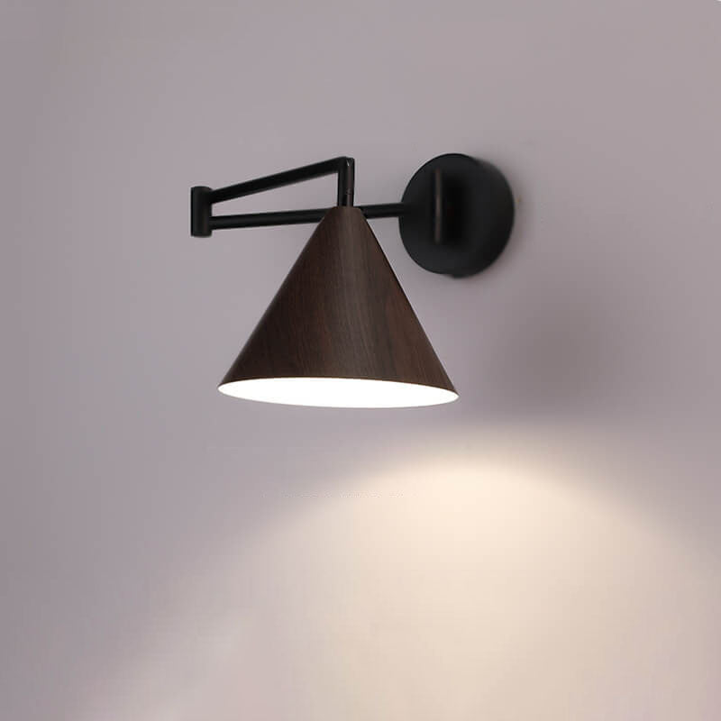 LumoNordic Minimalist Cone Swing Arm LED Wandlampe | Holzmaserung | Flexibler Schwenkarm | Stimmungslicht | Deko für Zuhause