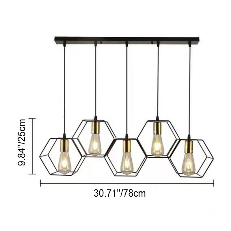 Ironis Vintage Kronleuchter | Geometrisches Design | 3/5-flammige Inselbeleuchtung | Industrieller Stil