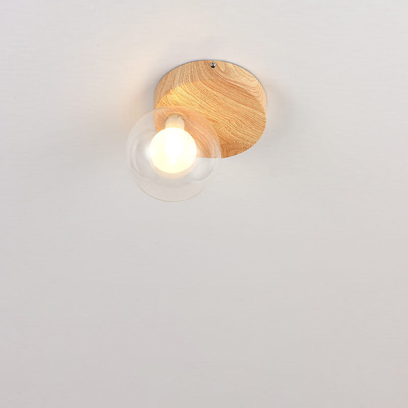 Luniro Minimalistische Deckenleuchte | Glas & Holzoptik | Semi-Flush-Mount | Japanisches Design