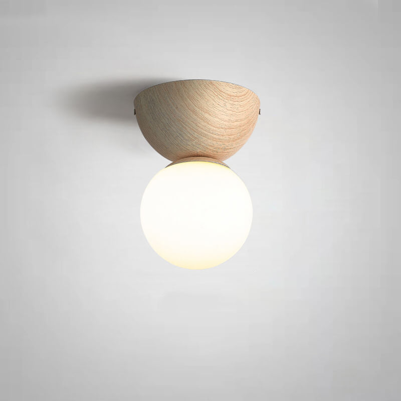 LumaFlair ZenGlow Japanischer Minimalismus LED Deckenleuchte | Holzoptik | Glasdesign | Runde Form | Flush Mount | Stilvolle Beleuchtung