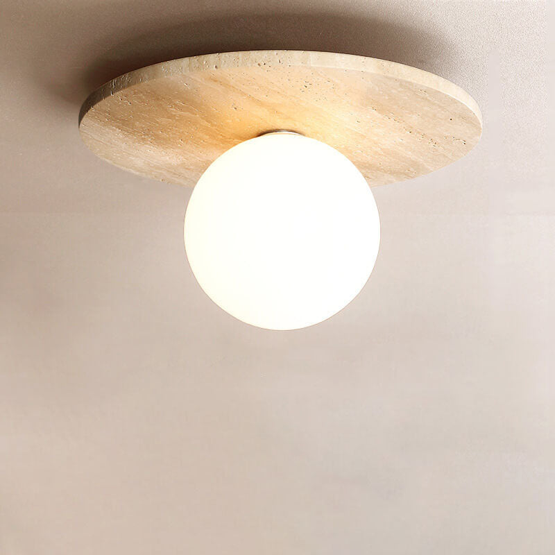 TravertiLux Runde Travertin Deckenleuchte | Vintage Design | Flächenbündige Montage | Ideal für Flur