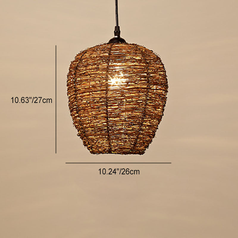 RattanDome Retro Pendelleuchte | Handgewebtes Rattan-Design | 1-Licht | Natürliche Wohnbeleuchtung
