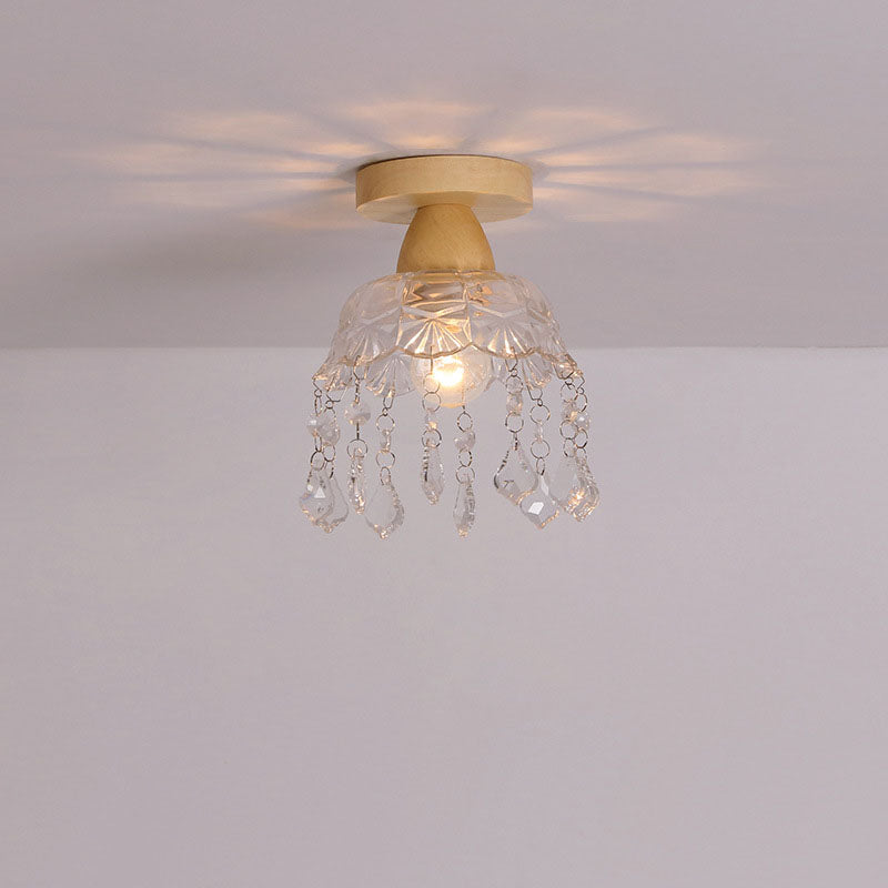 Logra Japanese Minimalist 1-Licht Semi-Flush Mount Deckenleuchte | Holz & Glas | Stimmungslicht | Deko für Zuhause