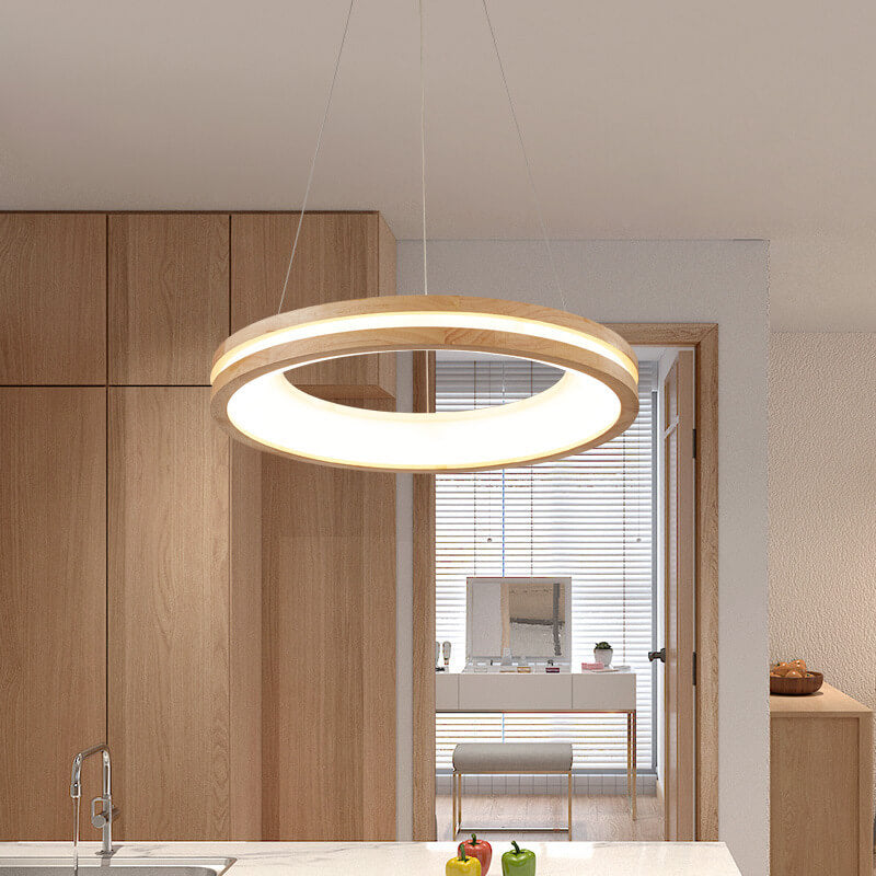 ZenCircle Japanischer LED Kronleuchter | Minimalistisches Design | Holzring | Dimmbar