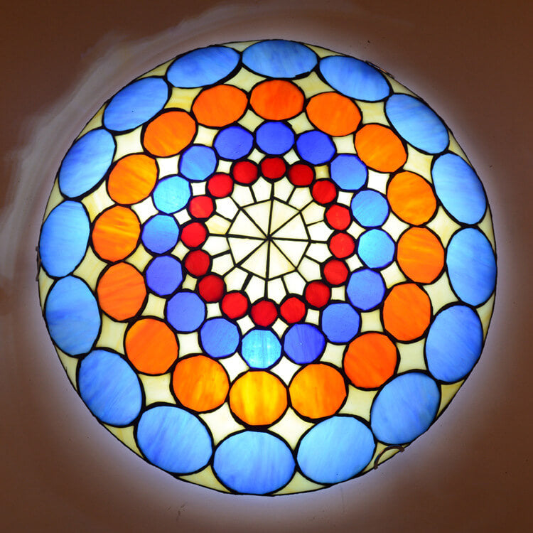 Tiffanique Runde Deckenleuchte | Europäisches Buntglasdesign | 3-Flammig | Verschiedene Muster | Stimmungsvolle Beleuchtung