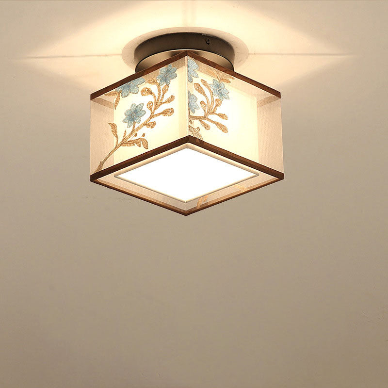 Zhenhua Deckenleuchte | Traditionelles Design | Quadratischer Stoffschirm | Semi-Flush-Montage | Beleuchtung für Flur