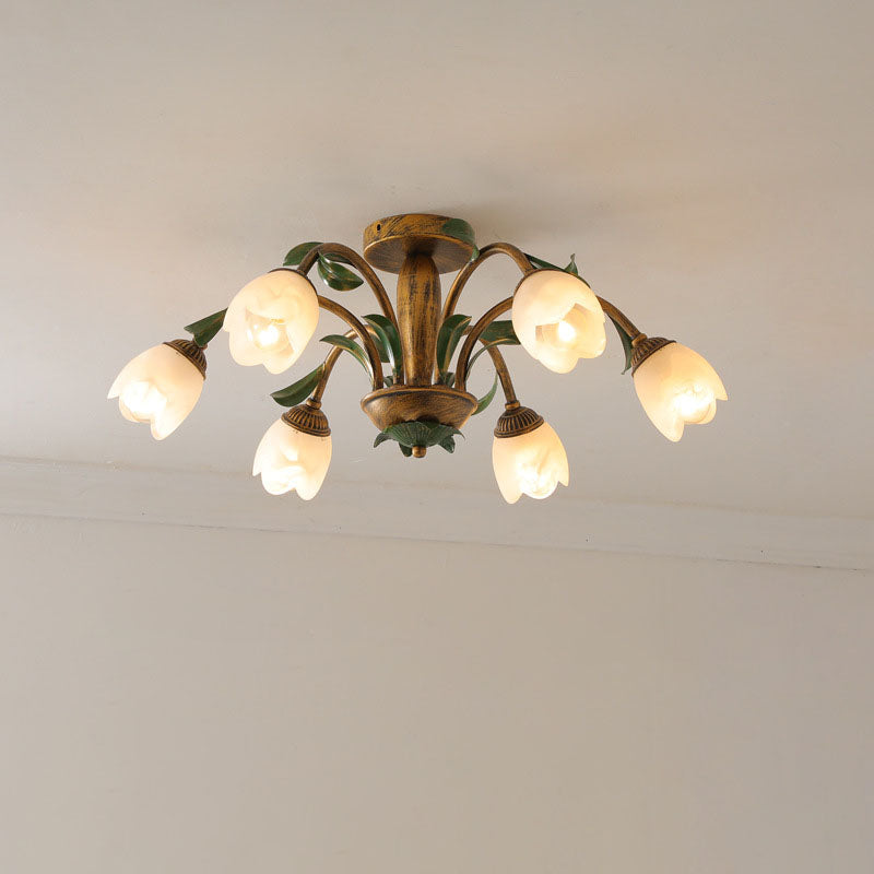 LuminBloss Rustikale Deckenleuchte | Blumen-Design aus Eisen & Glas | 6/8/10 Flammen | Für Wohnzimmer & Essbereich