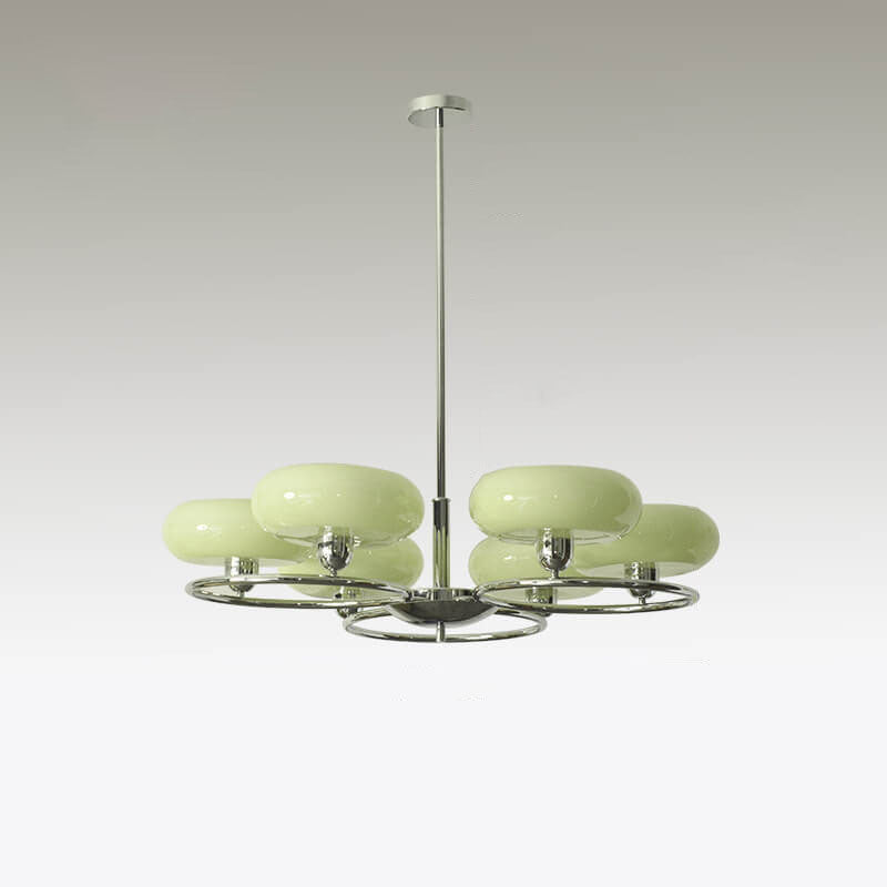 ChateauLume Vintage Kronleuchter | Französisches Design | Grünes & Cremefarbenes Glas | 6-flammige Hängeleuchte