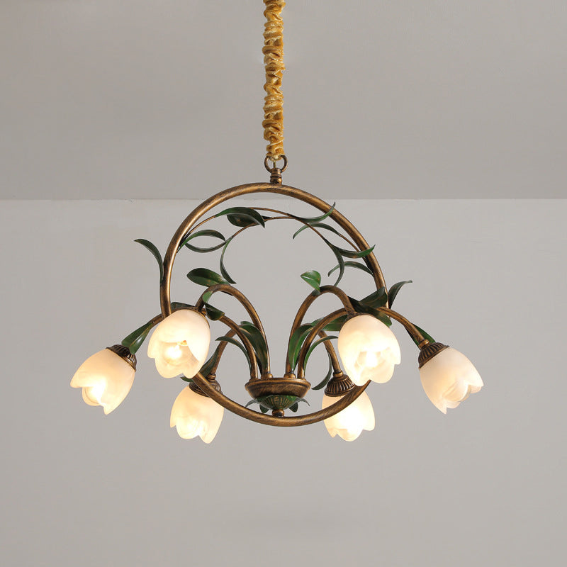 LuxeArc Kronleuchter im Art-Deco-Stil | 6/8 Lichter | Eisen & Kristallglas-Tulpen | Elegantes Design für Wohnzimmer