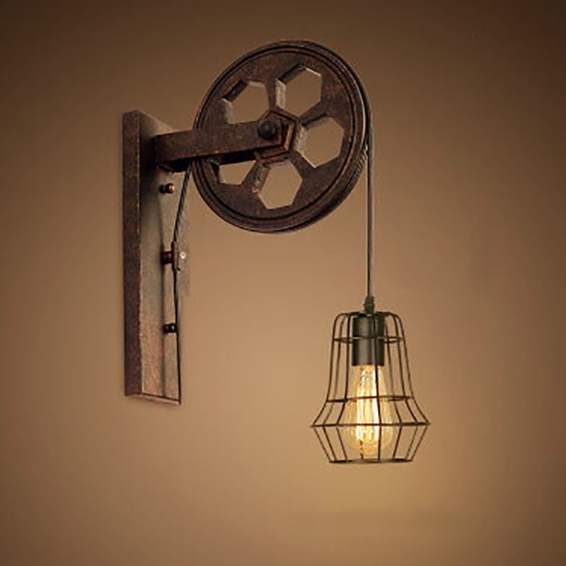 PulleyLux Vintage Industrielle Wandlampe | Mit Seilzug | 1-flammig | Retro Design
