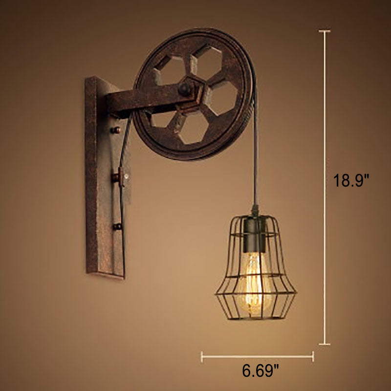 PulleyLux Vintage Industrielle Wandlampe | Mit Seilzug | 1-flammig | Retro Design